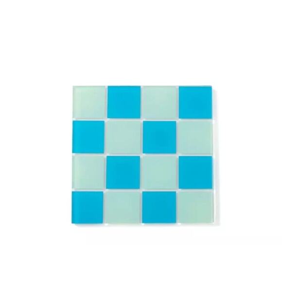 Bullseye’s Playground Square Drink Coasters (4) Count Blue Checkered Mosaic - Picture 2 of 3